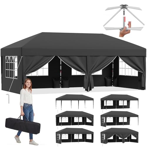 JUMMICO Pop up Pavillon 3x6 wasserdicht stabil Winterfest, One-Touch-Aufbau, Faltpavillon mit Seitenwänden, UV 50+, Shelter ideal für Garten, Innenhof, Camping und Partyzelte. Dunkelgrau