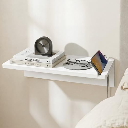 Aylenic White Floating Nightstand Pine Small Bedside Table Wall Mounted