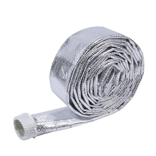 BuyUneed Car Aluminized Sleeving Heat Sheathing Roll - Heat Radiant and Prevent Vapor Lock Heat Shield for Brake Cable/Fuel Line/Spark Plug (1inch(I.D. Wide) - 72'')