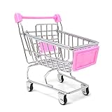 yueton Mini Shopping Cart Supermarket Handcart Shopping Utility Cart Mode Storage Toy Desk Accessory and Decoration (Stainless Steel Pink)