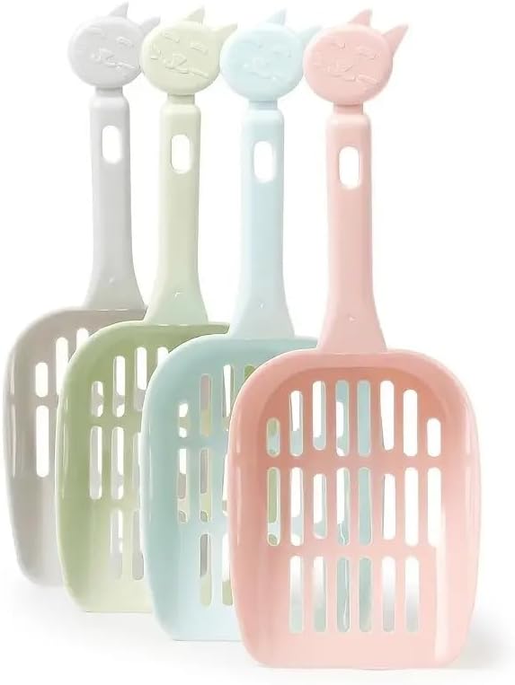 VAYINATO® 2 Pcs Cat Head Handle Model Cat Litter Scoop Shovel to Clean Cat Poop and Dog Feaces | Strong Plastic | Easy to Use and Wash | Random Colour by Petzlifeworld