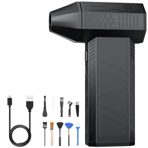 SALCAR Soplador de polvo eléctrico portátil 130000RPM, 3 velocidades Mini Air Duster con regulación continua y botón turbo, pulverizador de aire comprimido recargable superpotente para PC, coche