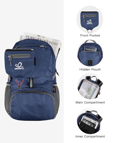 WATERFLY Ultraleicht Faltbar Klein Rucksack: 20L Leicht Packable Wanderrucksack Tagesrucksack Trekkingrucksack Outdoor Sportlich Backpack Travel Daypack für Herren Damen