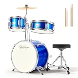 LeSage Kids Drum Set, 14 inch 3-Piece Drum Set for Beginners Junior Drums Set with Adjustable Throne, Two Pairs of Drumsticks, Cymbal, Pedal,Tom Snare Bass, Starter Drum Kit for Children, Blue