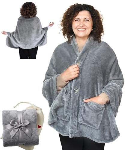 EzrAllora Fleece Poncho Blanket -Drape&Go No Sleeves-...