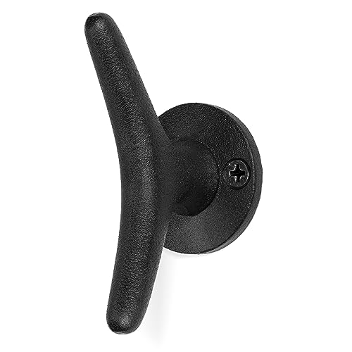 Claimed Corner Cast Iron Coat Hooks - Boat Cleat Nautical Marine Entryway Decor Multi-Purpose Hat Towel Hanging Hook - Durable & Rust-Resistant - Includes Mounting Hardware - 4 Pack (Small, Black)