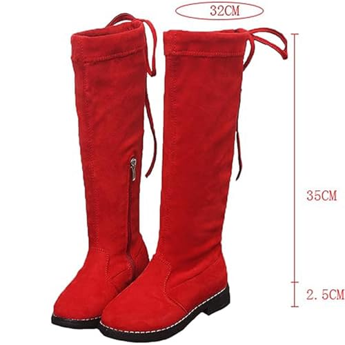 WUIWUIYU Girls Knee High Boots Ties Zipper String Suede Over Knee Long Boots Round Toe Lovely Princess Shoes2