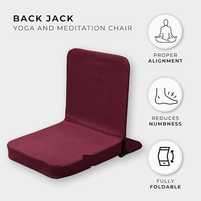 Back Jack Yoga and Meditation Chair, Burgundy, Foldable Floor Seat with Anti-Skid Bottom, 18x18 Inch, Proper Alignment Support