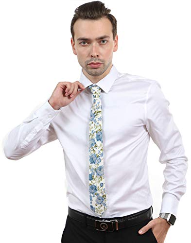 Image of JESLANG Men's Cotton Printed Floral Tie 2.56 inch Skinny Narrow Necktie Various Designs