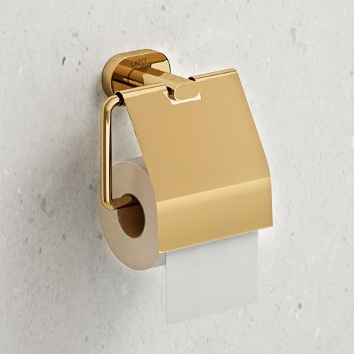 Image of LAPO Toilet Paper Holder for Bathroom, 304 Stainless Steel Tissue Paper Roll Holder, Wall Mounted Toilet Roll Holder, Toilet Tissue Holder, Anti Rust Protection, Gold Finish, 25 Years Warranty - KIK