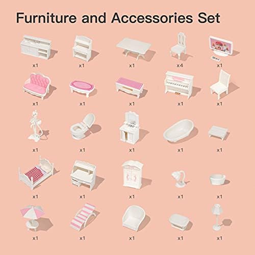 ROBUD Wooden Doll House with Accessories and Furniture for Little Girls Toy Gift for 3 4 5 6 Years Old Kids