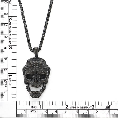 COOLSTEELANDBEYOND Mens Black Stainless Steel Vintage Skull Pendant Necklace with 30 inches Wheat Chain, Gothic Biker - Image 4
