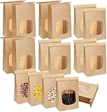 AiYoYo 30 STK Klein Papiertüten mit Fenster 25x15x7cm Geschenktüten Braun Beutel Papierbeutel Bodenbeutel Kraftpapiertüten Candy Tüten Obstbeutel Geschenkverpackung Plätzchentüten
