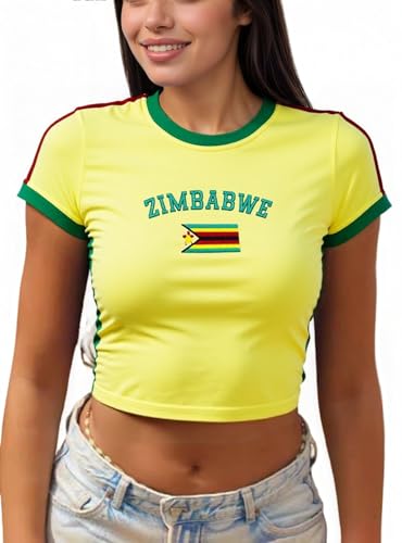 IDEWO Graphic Baby Tees for Women Jersey Short Sleeve Crop Tops Slim Fit T Shirt Vintage Summer Going Out Shirt (US Alpha Large Regular Regular Zimbabwe)