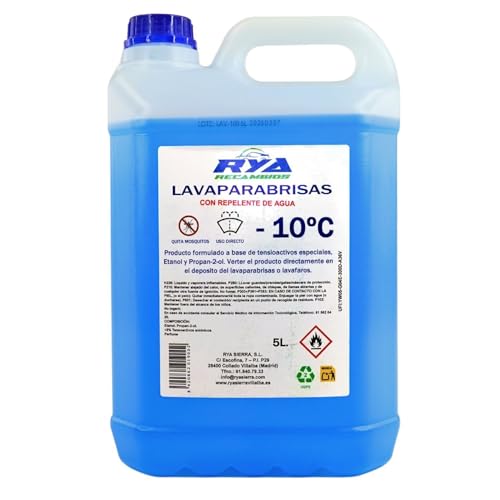 RYA Lavaparabrisas Coche Repelente de Agua, Tratamiento Antilluvia para Coche, Elimina Suciedad y Mejora Visibilidad, Sin Diluir, Limpieza de Faros y Lunetas (5L)