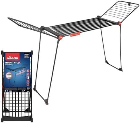 Vileda Infinity Flex Ultimate Wäscheständer, ausziehbar bis 2m | 30m Leinenlänge I ideal für große Wäsche | hohe Flügel für lange Kleidung | XXL-Leinen gg. Abdrücke | Comfort-Pack