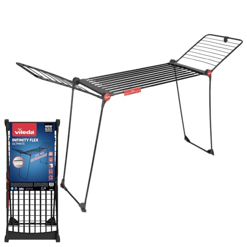 Vileda Infinity Flex Ultimate Wäscheständer Black Edition | Ausziehbares schwarzes Teleskopgestell, XXL-Trockenstäbe | K...