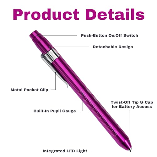 3er Set LED Taschenlampe Rosa, Lila und Silber, Kompakte LED Leuchte mit Clip, Batteriebetrieben, Helles Licht für Alltag, Reisen, Outdoor, Schule und Haushalt, Handlich und Leicht (ohne Batterien)