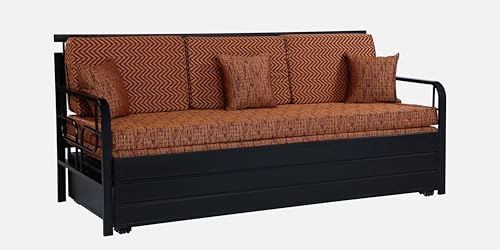 Image of 3 Seater Metal Sofa Cum Bed with Hydraulic Storage | Comfortable Sofa Set for, Living Room, Bedroom, Guest Room| Single Size Convertible Sofa with Cushion |Single Size (Multi Brown & Black)