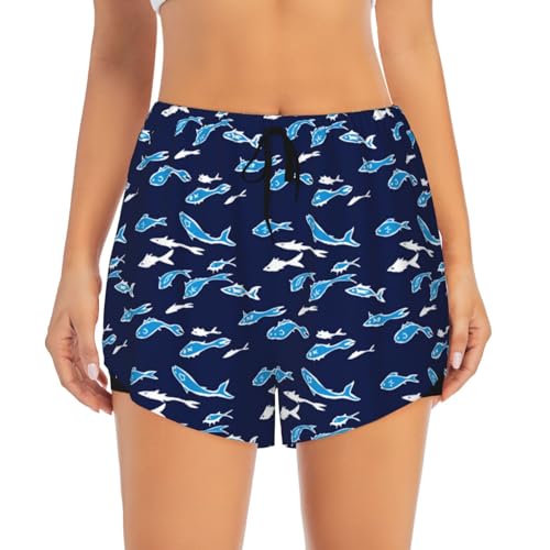 Running Shorts for Women - Minimalist Cute Shark Athletic Workout Gym Yoga Shorts with Liner Pockets Black