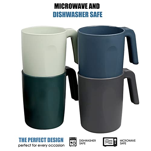 Shopwithgreen 15 Oz Plastic Cup With Handles, Unbreakable Drinking Glasses Stackable | Reusable Water Tumbler, Mug Set For Coffee, Wine, Camping, Bpa-Free | Dishwasher & Microwave Safe #TOP1