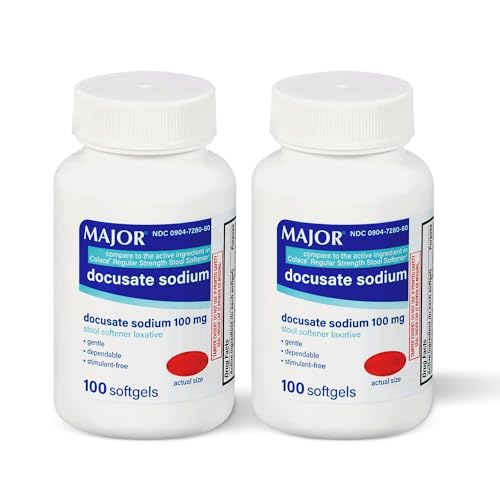 MAJOR Docusate Sodium 100mg Softgels, Stool Softener Laxative for Occasional Constipation Relief - Gentle, Dependable, Stimulant-Free, 100 Count (2-Pack)