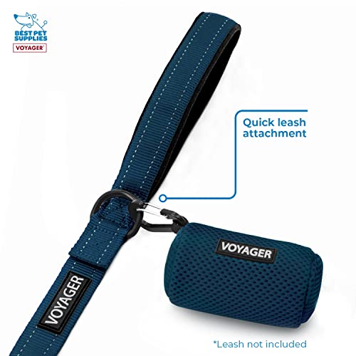 Image of Best Pet Supplies Dog Poop Bag Holder Leash Attachment, Color, Reusable Mesh Dispenser Pouch for Travel, Walking, Park, and Outdoor Use, Soft and Durable with Clip-On - Prussian Blue, (DS01-BUW)