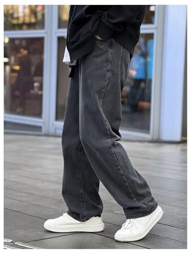 WDIRARA Men's Plain High Waist Wide Leg Jeans Loose Long Denim Pants with Pocket Streetwear3