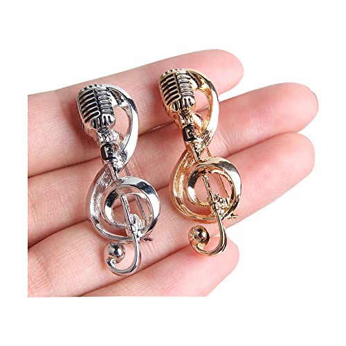 Image of Opexicos 2Pcs Silver Gold Color Alloy Microphone Music Note Brooches for Men and Women Gift