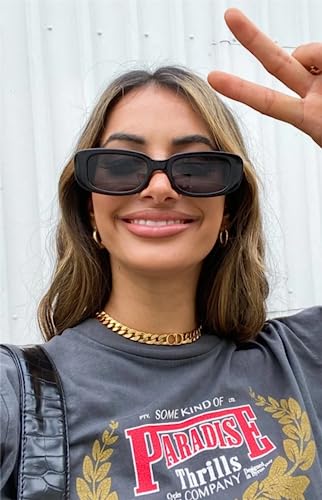 Image of ADE WU Rectangle Sunglasses for Women Men Retro 90s Sunglasses Trendy Black Tortoise Shell Glasses Y2K