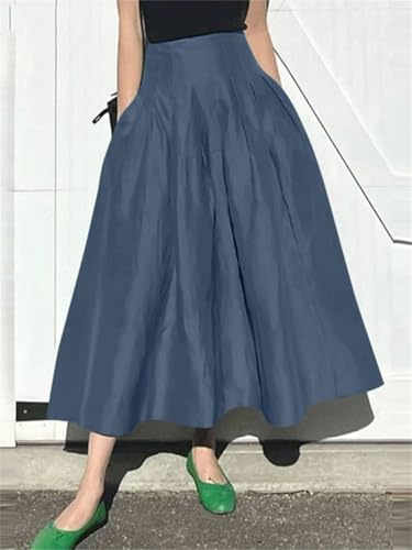Women’S Pleated Long Skirt High Waist A-Line Party Workwear Non Stretch Regular Fit Ankle Length Formal Style4