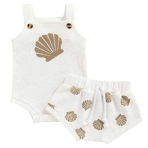 Image of Mubineo Baby Girl 3PCS Summer Boho Rompers Outfits Bodysuit Shorts Clothes Headband Set (Qbg White, 0-3 Months)