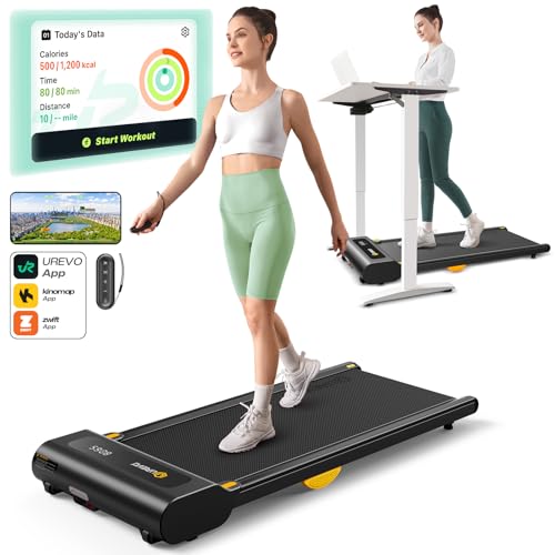 UREVO 2-in-1 Under Desk Treadmill, Walking Pad for Home & Office, Portable Treadmill with APP,...