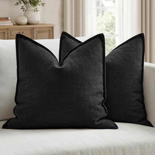 Image of MIULEE Pack of 2 Thick Textured Couch Throw Pillow Covers, Natural Beige Decorative Pillow Covers 22x22, Neutral Linen Cushion Cases for Sofa Bed Living Room Modern Farmhouse Home Decor, No Filling