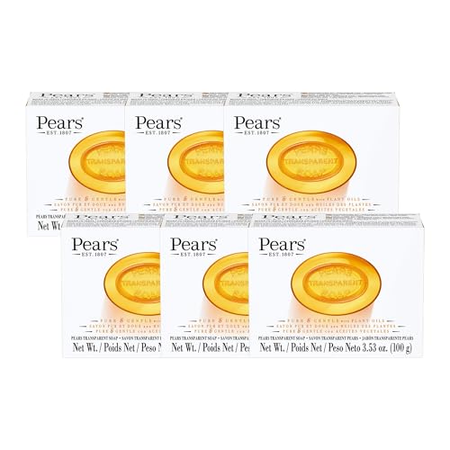 Pears Pure and Gentle with Glycerin and Natural Oils - Transparent Soap Bar for Radiant Skin - Bar Soap for Women and Men - Amber - 6 pc