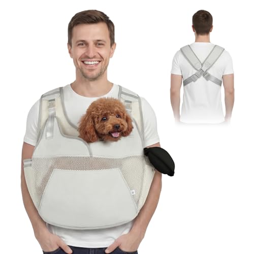 Dog Sling Carrier for Small Dogs with Hard Bottom Support, Breathable Mesh Pet Front Carrier with...