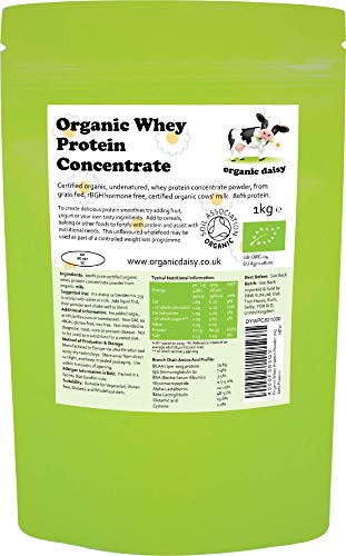 Proteina Organica Polvo 1kg de Suero de Leche Bio Neutro sin Sabor sin Gluten sin Soja Whey Protein Concentrate Powder Organic Daisy 1000g