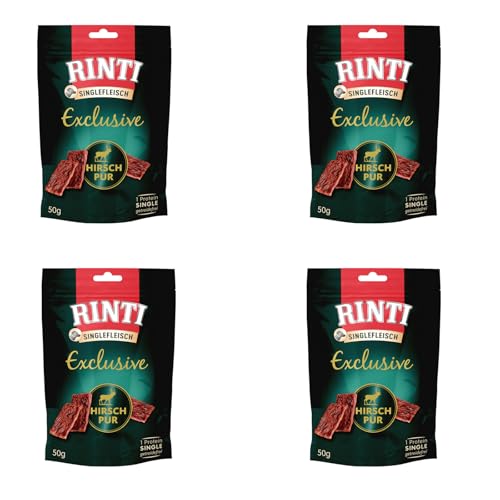 RINTI Singlefleisch Exclusive Snack Hirsch Pur | 4er Pack | 4 x 50 g | Ergänzungsfuttermittel für ausgewachsene Hunde | Ausschließlich Hirsch für empfindliche Hunde bei Allergien