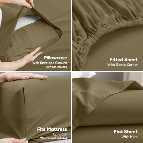 Image of Utopia Bedding King Size Sheet Set - 4 Piece Bed Sheets, Soft and Breathable Microfiber, Includes 1 Fitted Sheet, 1 Flat Sheet and 2 Pillowcases - Oeko Tex (Olive)