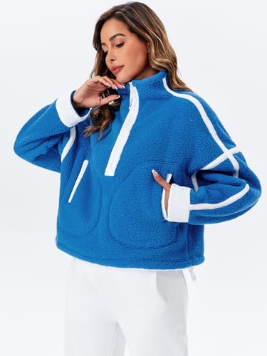 Women Sherpa Fleece Jacket Half Zip Oversized Cropped Sweatshirt Long Sleeve Pullover 2025 Winter Outfits with Pockets2