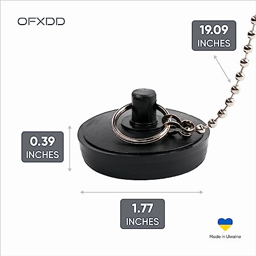 Tapón para desagüe de lavabo 1.75 pulg con cadena de caucho negro miniatura 3