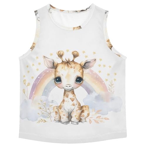 Bolaz Boys Athletic Quick Dry Tank Top Sleeveless Workout T Shirts Age 11-15,Lovely Watercolor Newborn Giraffe