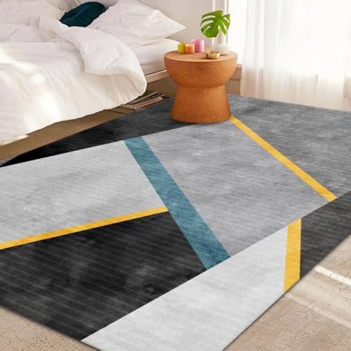 Tapis de chambre a coucher conception simple jaune géométrique 80x160
