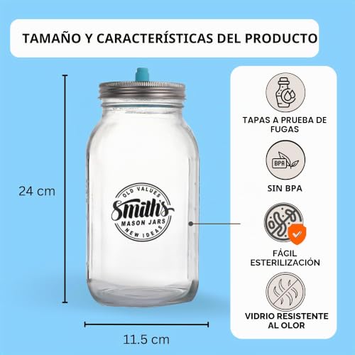 Tarros de vidrio transparente Smiths Mason Jars de 2L con acabados de madera 3