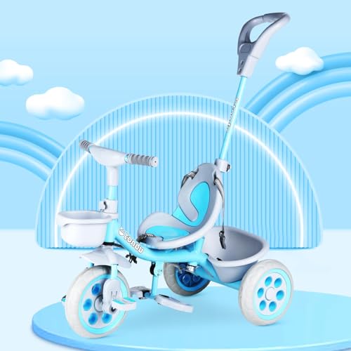 Image of TONDU Kiddo Tricycle for Kids /Baby with Storage Basket | Seat Belt with Parental Control Baby Tricycle (Blue)