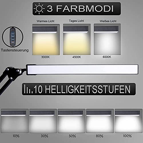 Liraip LED Schreibtischlampe, 14W Architektenlampe,Verstellbarem Arm Faltbar,5V/2A USB-Kabel,Stufenloses Dimmen… – Bild 3