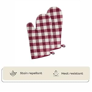 Buffalocheckovenmitts2packburgundy7x13quiltedpotholdersareheatresistantmachinewashablestainrepellantnonslipforcookingbakinggrillingbyachimhomedecor Urban Country Home Decor Buffalo check oven mitts 2 pack burgundy 7 x 13 quilted pot holders are heat resistant machine washable stain repellant non slip for cooking baking grilling by achim home decor urban country home decor