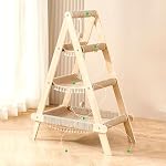 SHENGOCASE 3-Tier Modern A Frame Wooden Cat Tree Tower Ladder with Multi-Level Bed Hammock for Large Cat and Sctatching Post, Hanging Toy Ball (Beige)