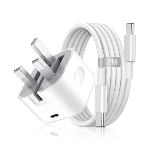 USB C Charger Plug for iPhone 15/15 Plus/15 Pro/15 Pro Max/16/16 Plus/16 Pro/16 Pro Max, iPad mini, iPad Pro/iPad Air, PD20W Fast Wall Charger with 2M Type C to USB-C Charging Cable, UK Power Adapter