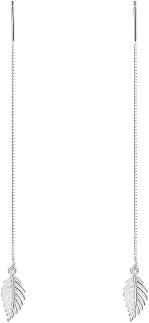 SLUYNZ 925 Sterling Silver Leaf Dangle Earrings Chain for Women Teen Girls Long Threader Earrings Tassel
